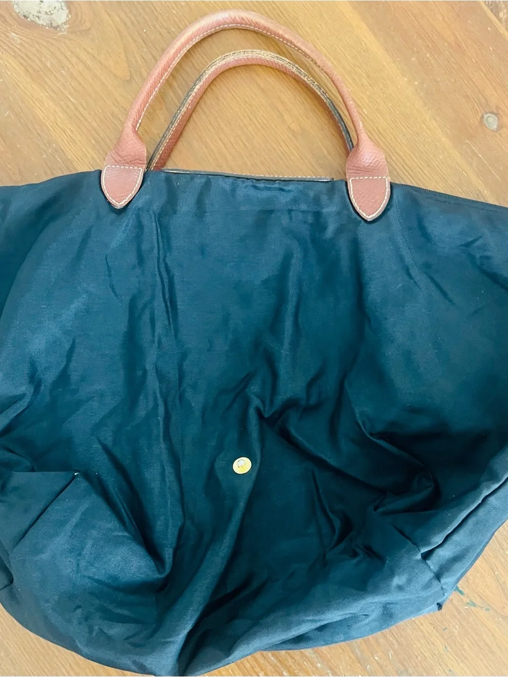 Longchamp Black Tote with Brown Leather Trim